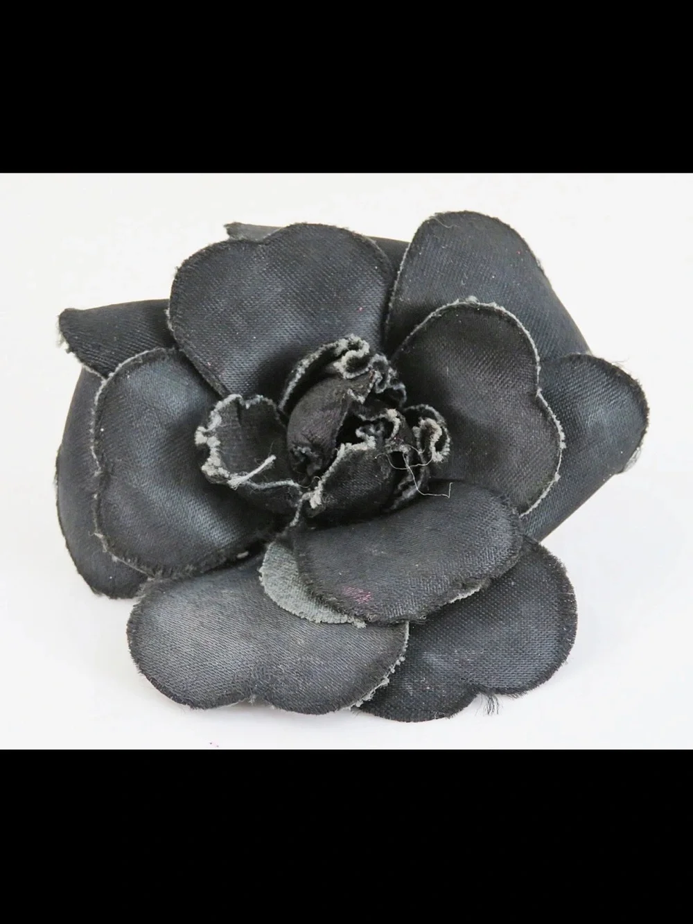 CHANEL Black Camellia Fabric Flower Pin